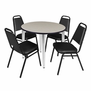 36 IN. ROUND BREAKROOM TABLE- MAPLE TOP, CHROME BASE & 4 RESTAURANT STACK CHAIRS- BLACK <FONT COLOR=GREEN>-FREE SHIPPING-</FONT>