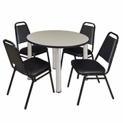 36 IN ROUND BREAKROOM TABLE- MAPLE TOP, CHROME LEGS, 4 RESTAURANT STACK CHAIRS <FONT COLOR=GREEN>-FREE SHIPPING-</FONT>