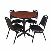 36 IN. ROUND X-BASE BREAKROOM TABLE- CHERRY & 4 RESTAURANT STACK CHAIRS- BLACK <FONT COLOR=GREEN>-FREE SHIPPING-</FONT>