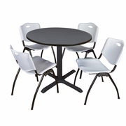 36 IN. ROUND X-BASE BREAKROOM TABLE- GREY & 4 M STACK CHAIRS- GREY <FONT COLOR=GREEN>-FREE SHIPPING-</FONT>