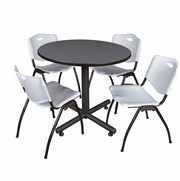 36 IN. ROUND X-BASE BREAKROOM TABLE- GREY, 4 M STACK CHAIRS- GREY <FONT COLOR=GREEN>-FREE SHIPPING-</FONT>