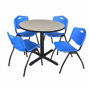 36 IN. ROUND X-BASE BREAKROOM TABLE- MAPLE & 4 M STACK CHAIRS- BLUE <FONT COLOR=GREEN>-FREE SHIPPING-</FONT>