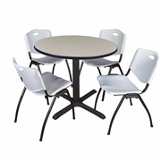 36 IN. ROUND X-BASE BREAKROOM TABLE- MAPLE & 4 M STACK CHAIRS- GREY <FONT COLOR=GREEN>-FREE SHIPPING-</FONT>