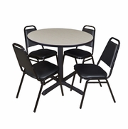 36 IN. ROUND X-BASE BREAKROOM TABLE- MAPLE & 4 RESTAURANT STACK CHAIRS- BLACK <FONT COLOR=GREEN>-FREE SHIPPING-</FONT>