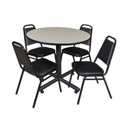 36 IN. ROUND X-BASE BREAKROOM TABLE- MAPLE, 4 RESTAURANT STACK CHAIRS- BLACK <FONT COLOR=GREEN>-FREE SHIPPING-</FONT>