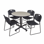 36 IN. ROUND X-BASE BREAKROOM TABLE- MAPLE, 4 STACK CHAIRS- BLACK <FONT COLOR=GREEN>-FREE SHIPPING-</FONT>