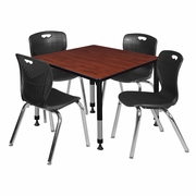 36 IN. SQUARE ADJUSTABLE CLASSROOM TABLE- CHERRY & 4 ANDY 18 IN. STACK CHAIRS- BLACK <FONT COLOR=GREEN>-FREE SHIPPING-</FONT>