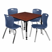 36 IN. SQUARE ADJUSTABLE CLASSROOM TABLE- CHERRY & 4 ANDY 18 IN. STACK CHAIRS- BLUE <FONT COLOR=GREEN>-FREE SHIPPING-</FONT>