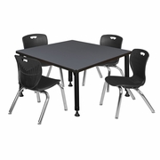36 IN. SQUARE ADJUSTABLE CLASSROOM TABLE- GREY & 4 ANDY 12 IN. STACK CHAIRS- BLACK <FONT COLOR=GREEN>-FREE SHIPPING-</FONT>