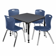 36 IN. SQUARE ADJUSTABLE CLASSROOM TABLE- GREY & 4 ANDY 18 IN. STACK CHAIRS- BLUE <FONT COLOR=GREEN>-FREE SHIPPING-</FONT>