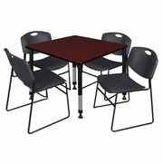36 IN. SQUARE ADJUSTABLE CLASSROOM TABLE- MAHOGANY & 4 STACK CHAIRS- BLACK <FONT COLOR=GREEN>-FREE SHIPPING-</FONT>