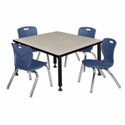 36 IN. SQUARE ADJUSTABLE CLASSROOM TABLE- MAPLE & 4 ANDY 12 IN. STACK CHAIRS- BLUE <FONT COLOR=GREEN>-FREE SHIPPING-</FONT>