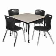36 IN. SQUARE ADJUSTABLE CLASSROOM TABLE- MAPLE & 4 ANDY 18 IN. STACK CHAIRS- BLACK <FONT COLOR=GREEN>-FREE SHIPPING-</FONT>