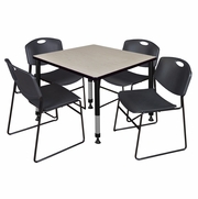 36 IN. SQUARE ADJUSTABLE CLASSROOM TABLE- MAPLE & 4 STACK CHAIRS- BLACK <FONT COLOR=GREEN>-FREE SHIPPING-</FONT>