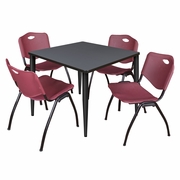 36 IN. SQUARE BREAKROOM TABLE- GREY TOP, BLACK BASE & 4 M STACK CHAIRS- BURGUNDY <FONT COLOR=GREEN>-FREE SHIPPING-</FONT>