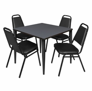 36 IN. SQUARE BREAKROOM TABLE- GREY TOP, BLACK BASE & 4 RESTAURANT STACK CHAIRS- BLACK <FONT COLOR=GREEN>-FREE SHIPPING-</FONT>