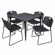 36 IN. SQUARE BREAKROOM TABLE- GREY TOP, BLACK BASE & 4 STACK CHAIRS- BLACK <FONT COLOR=GREEN>-FREE SHIPPING-</FONT>