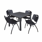 36 IN SQUARE BREAKROOM TABLE- GREY TOP, BLACK LEGS, 4 M STACK CHAIRS- BLACK <FONT COLOR=GREEN>-FREE SHIPPING-</FONT>