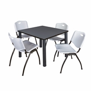36 IN SQUARE BREAKROOM TABLE- GREY TOP, BLACK LEGS, 4 M STACK CHAIRS- GREY <FONT COLOR=GREEN>-FREE SHIPPING-</FONT>