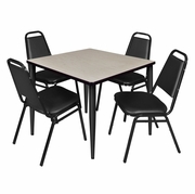 36 IN. SQUARE BREAKROOM TABLE- MAPLE TOP, BLACK BASE & 4 RESTAURANT STACK CHAIRS- BLACK <FONT COLOR=GREEN>-FREE SHIPPING-</FONT>