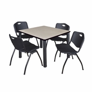 36 IN SQUARE BREAKROOM TABLE- MAPLE TOP, BLACK LEGS, 4 M STACK CHAIRS- BLACK <FONT COLOR=GREEN>-FREE SHIPPING-</FONT>