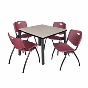 36 IN SQUARE BREAKROOM TABLE- MAPLE TOP, BLACK LEGS, 4 M STACK CHAIRS- BURGUNDY <FONT COLOR=GREEN>-FREE SHIPPING-</FONT>