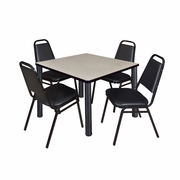 36 IN SQUARE BREAKROOM TABLE- MAPLE TOP, BLACK LEGS, 4 RESTAURANT STACK CHAIRS <FONT COLOR=GREEN>-FREE SHIPPING-</FONT>