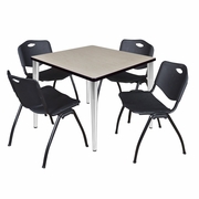 36 IN. SQUARE BREAKROOM TABLE- MAPLE TOP, CHROME BASE & 4 M STACK CHAIRS- BLACK <FONT COLOR=GREEN>-FREE SHIPPING-</FONT>