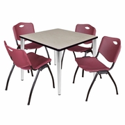 36 IN. SQUARE BREAKROOM TABLE- MAPLE TOP, CHROME BASE & 4 M STACK CHAIRS- BURGUNDY <FONT COLOR=GREEN>-FREE SHIPPING-</FONT>