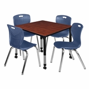 36 IN. SQUARE MOBILE ADJUSTABLE CLASSROOM TABLE- CHERRY & 4 ANDY 18 IN. STACK CHAIRS- BLUE <FONT COLOR=GREEN>-FREE SHIPPING-</FONT>
