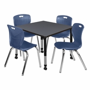 36 IN. SQUARE MOBILE ADJUSTABLE CLASSROOM TABLE- GREY & 4 ANDY 18 IN. STACK CHAIRS- BLUE <FONT COLOR=GREEN>-FREE SHIPPING-</FONT>