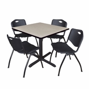 36 IN. SQUARE X-BASE BREAKROOM TABLE- MAPLE & 4 M STACK CHAIRS- BLACK <FONT COLOR=GREEN>-FREE SHIPPING-</FONT>