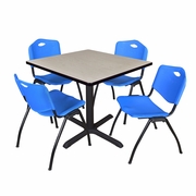 36 IN. SQUARE X-BASE BREAKROOM TABLE- MAPLE & 4 M STACK CHAIRS- BLUE <FONT COLOR=GREEN>-FREE SHIPPING-</FONT>