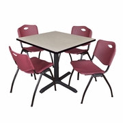 36 IN. SQUARE X-BASE BREAKROOM TABLE- MAPLE & 4 M STACK CHAIRS- BURGUNDY <FONT COLOR=GREEN>-FREE SHIPPING-</FONT>
