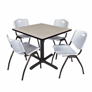 36 IN. SQUARE X-BASE BREAKROOM TABLE- MAPLE & 4 M STACK CHAIRS- GREY <FONT COLOR=GREEN>-FREE SHIPPING-</FONT>