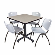 36 IN. SQUARE X-BASE BREAKROOM TABLE- MAPLE, 4 M STACK CHAIRS- GREY <FONT COLOR=GREEN>-FREE SHIPPING-</FONT>