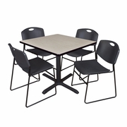 36 IN. SQUARE X-BASE BREAKROOM TABLE- MAPLE & 4 STACK CHAIRS- BLACK <FONT COLOR=GREEN>-FREE SHIPPING-</FONT>