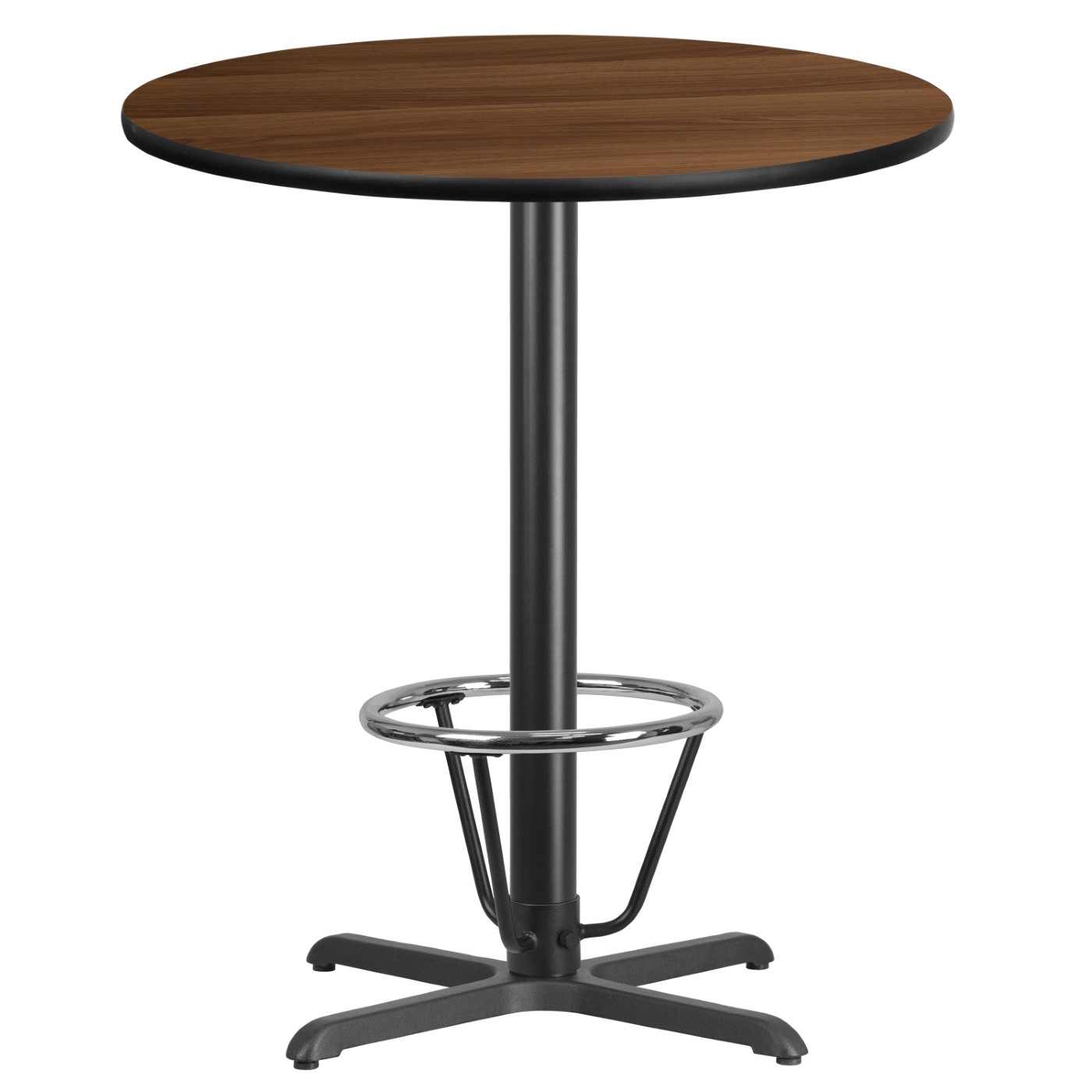 36'' ROUND WALNUT LAMINATE TABLE TOP WITH 30'' X 30'' BAR HEIGHT TABLE BASE AND FOOT RING <font color=green>FREE SHIPPING!</font> 36'' ROUND WALNUT LAMINATE TABLE TOP WITH 30'' X 30'' BAR HEIGHT TABLE BASE AND FOOT RING <font color=green>FREE SHIPPING!</font>