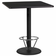 36'' SQUARE BLACK LAMINATE TABLE TOP WITH 24'' ROUND BAR HEIGHT TABLE BASE AND FOOT RING <font color=green>FREE SHIPPING!</font>