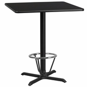 36'' SQUARE BLACK LAMINATE TABLE TOP WITH 30'' X 30'' BAR HEIGHT TABLE BASE AND FOOT RING <font color=green>FREE SHIPPING!</font>