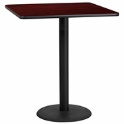 36'' SQUARE MAHOGANY LAMINATE TABLE TOP WITH 24'' ROUND BAR HEIGHT TABLE BASE: <font color=green>FREE SHIPPING!</font>