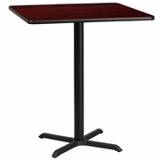 36'' SQUARE MAHOGANY LAMINATE TABLE TOP WITH 30'' X 30'' BAR HEIGHT TABLE BASE: <font color=green>FREE SHIPPING!</font>