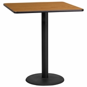 36'' SQUARE NATURAL LAMINATE TABLE TOP WITH 24'' ROUND BAR HEIGHT TABLE BASE: <font color=green>FREE SHIPPING!</font>