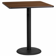 36'' SQUARE WALNUT LAMINATE TABLE TOP WITH 24'' ROUND BAR HEIGHT TABLE BASE: <font color=green>FREE SHIPPING!</font>