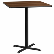 36'' SQUARE WALNUT LAMINATE TABLE TOP WITH 30'' X 30'' BAR HEIGHT TABLE BASE: <font color=green>FREE SHIPPING!</font>