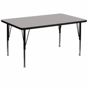 36''W X 72''L RECTANGULAR GREY HP LAMINATE ACTIVITY TABLE - HEIGHT ADJUSTABLE SHORT LEGS: <font color=green>FREE SHIPPING!</font>