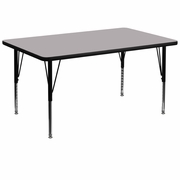 36''W X 72''L RECTANGULAR GREY THERMAL LAMINATE ACTIVITY TABLE - HEIGHT ADJUSTABLE SHORT LEGS <font color=green>FREE SHIPPING!</font>