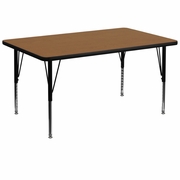 36''W X 72''L RECTANGULAR OAK THERMAL LAMINATE ACTIVITY TABLE - HEIGHT ADJUSTABLE SHORT LEGS <font color=green>FREE SHIPPING!</font>