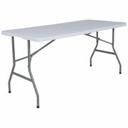 4.97-FOOT BI-FOLD GRANITE WHITE PLASTIC FOLDING TABLE: <font color=green>FREE SHIPPING!</font>