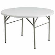 4-FOOT ROUND BI-FOLD GRANITE WHITE PLASTIC BANQUET AND EVENT FOLDING TABLE WITH CARRYING HANDLE: <font color=green>FREE SHIPPING!</font>